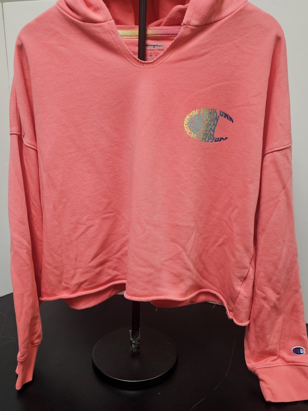 Champion Coral Pink Cropped Crewneck Hoodie